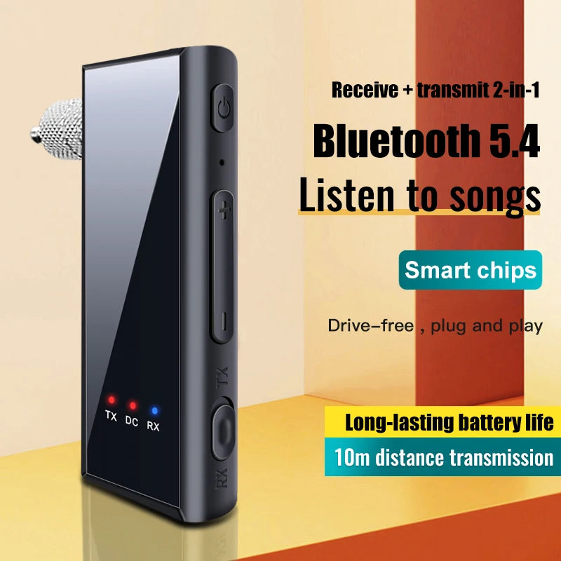 New Bluetooth 5.4 Audio Transmitter Receiver 3.5MM AUX Stereo Music Wireless Adapter With Mic Support TF Card Play For Car TV PC Oasis Select