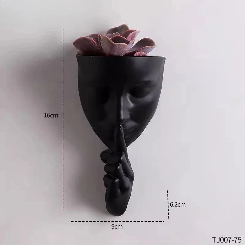 Creative Artistic Face Shaped Wall Planter Retro Human Profile Flowerpots Succulent/Plant Pot for Wall Decor Balcony Living Room Oasis Select Flower Pot - Black