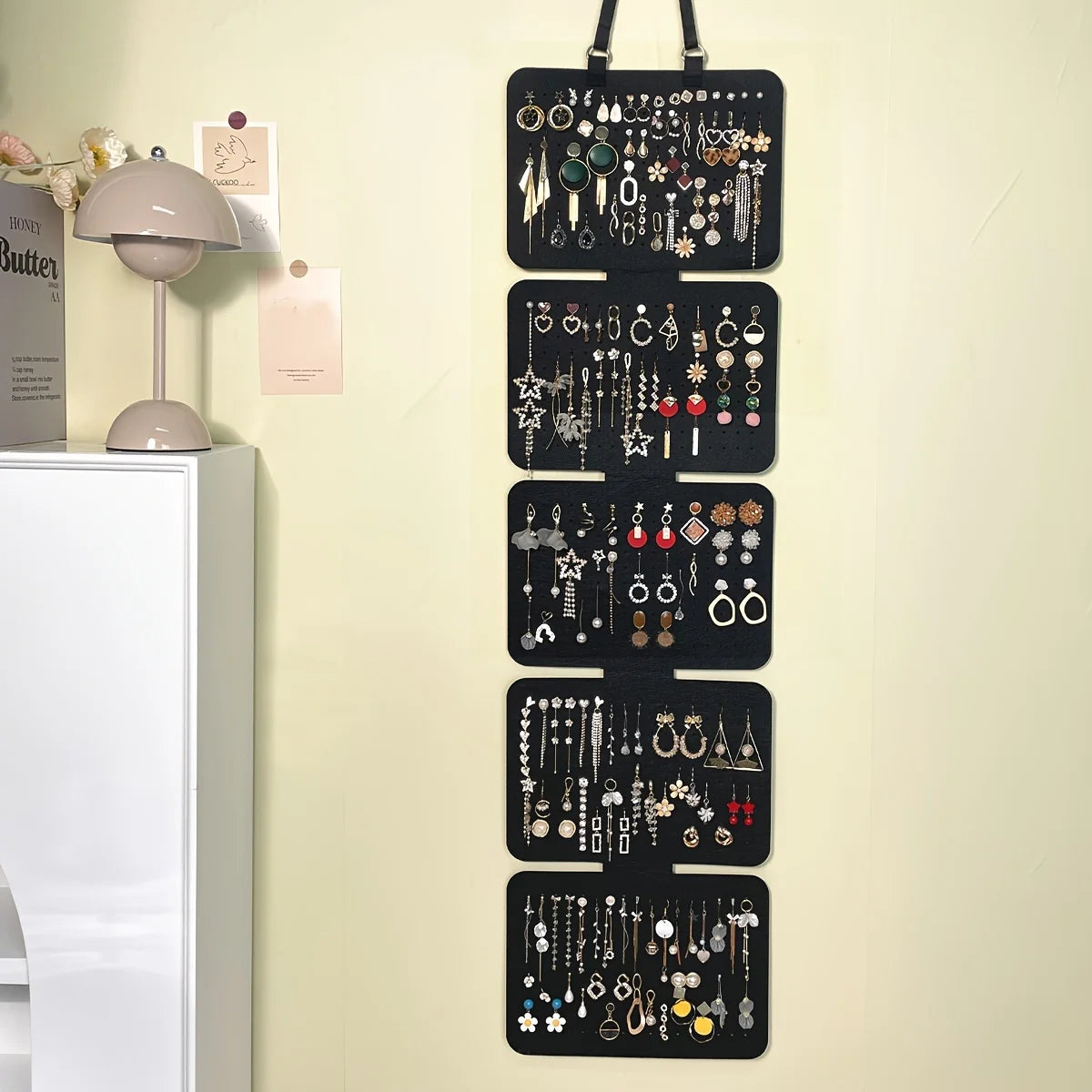 1pc Foldable Felt Jewelry Organizer,Wall Hanging 5-Tier Earring Pendant Display,Storage Bag For Necklaces,Bracelets Oasis Select