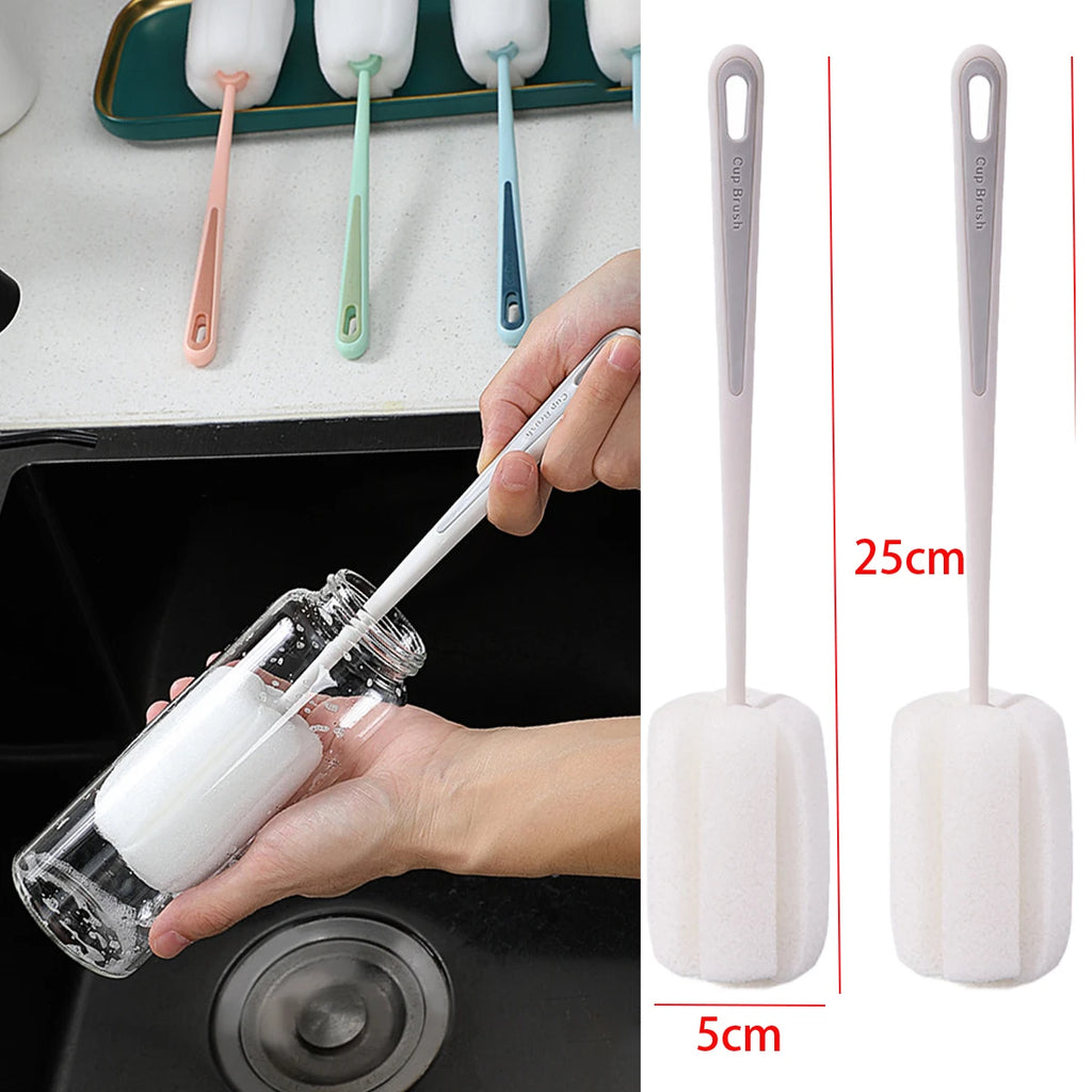 Long Handle Cup Brush,Kitchen Glass Bottle Cleaning Brush,Milk Bottle Tea Cup Scrubber,No-Electricity Required Cleaning Tool Oasis Select 2pcs D White