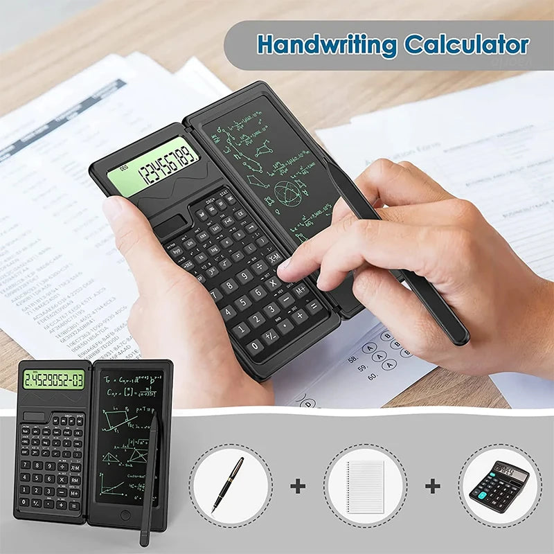 Solar Powered Scientific Calculator & 6 Inch Writing Tablet Foldable 10 Digit LCD Display For Office Student Teachers Accountant Oasis Select