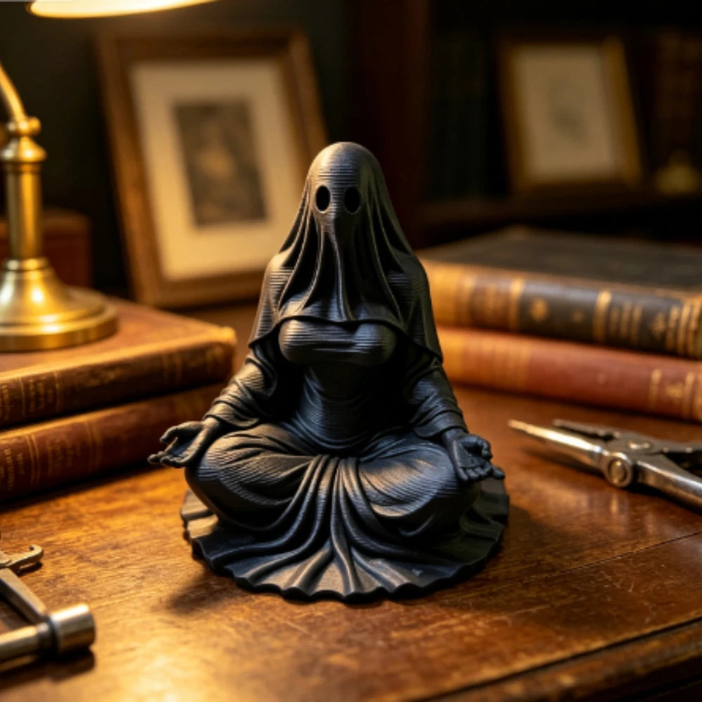 Meditating Ghost Figurines 3D Printed Cross-Legged Yoga Hooded Spirit Statues Calm Table Decor for Meditation Desktop Yoga Room Oasis Select