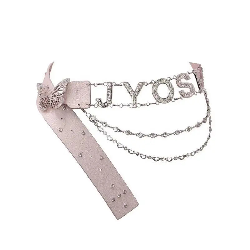 Rhinestone Y2K Letter Belt – PU Butterfly Chain Women's Belt Fashion Belt Oasis Select A6