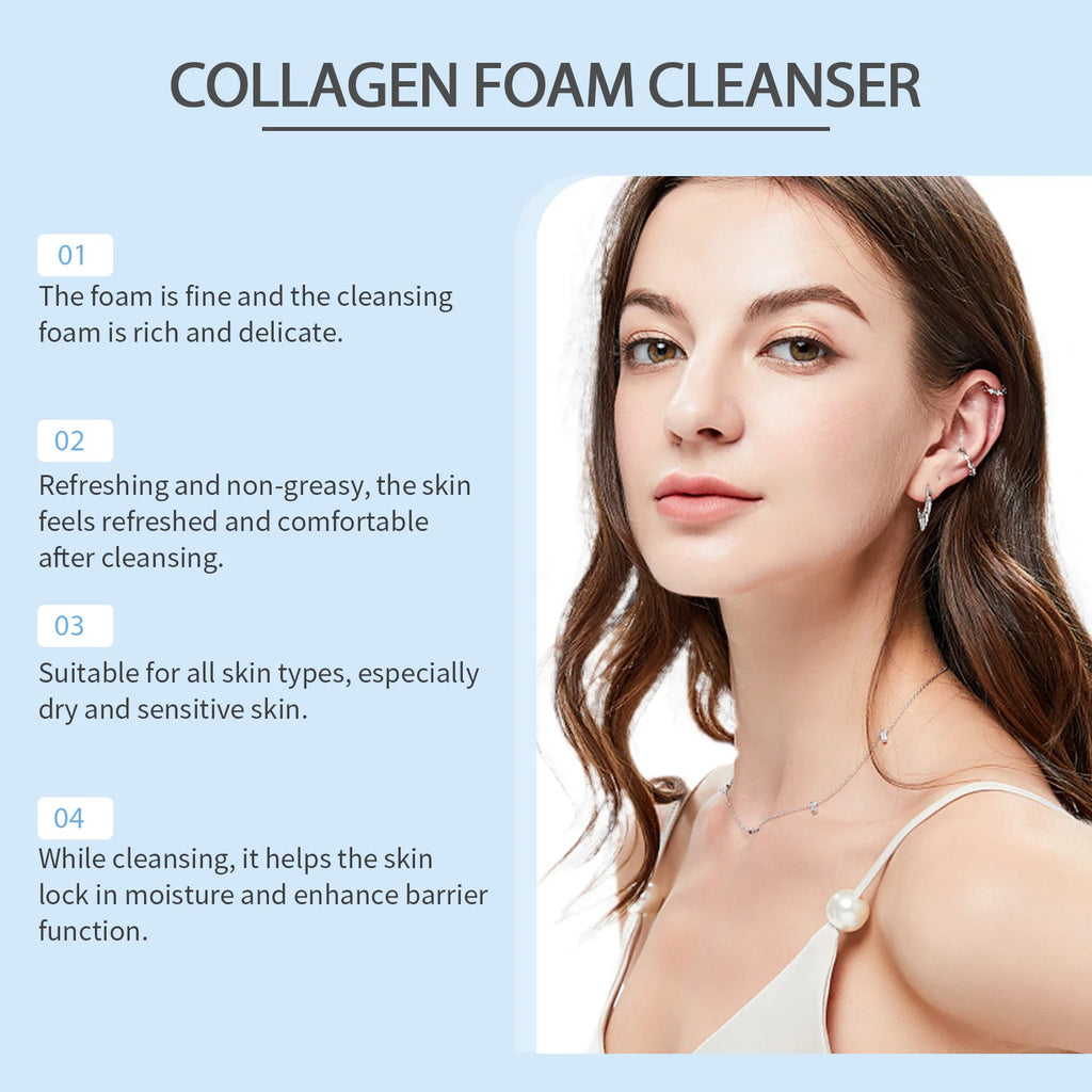 Collagen Facial Cleanser Mousse Deep Cleansing Skincare Controls Oil Moisturizing Firming Face Wash Foam Cleanser Skin Care Oasis Select