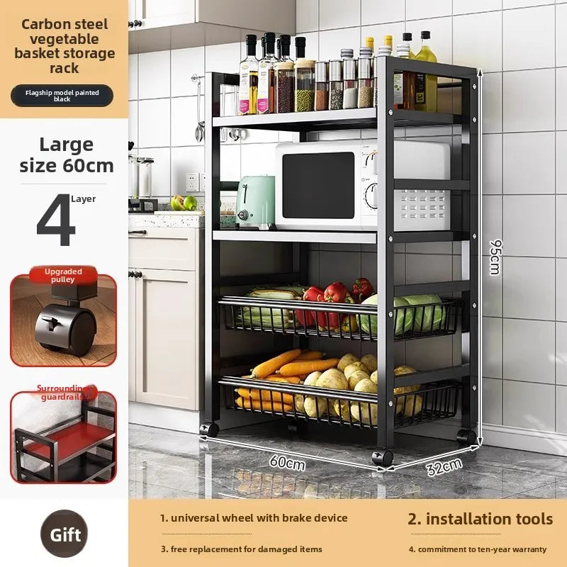 Kitchen vegetable basket rack floor-to-ceiling multi-layer stainless steel shelf new multi-functional kitchen utensils storage Oasis Select 7