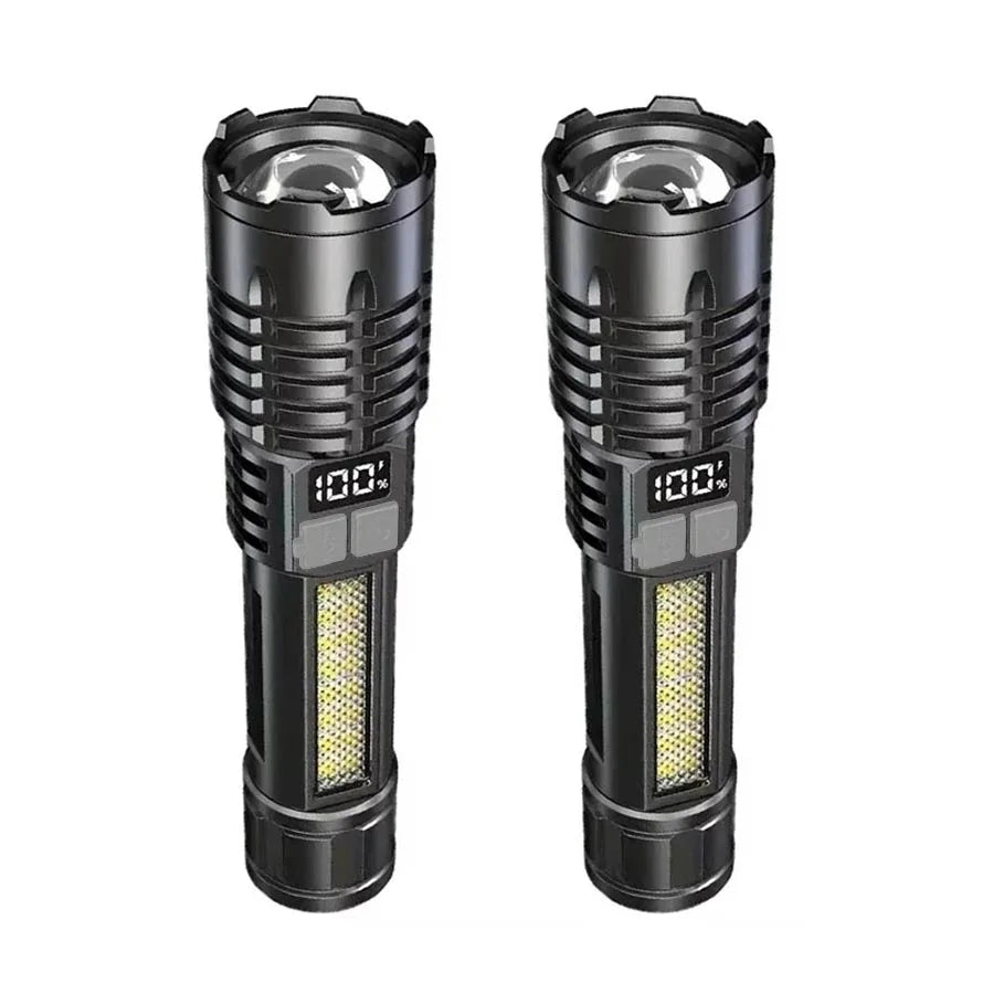 High Power LED Flashlights with Display Screen Portable Rechargeable Zoom Tactical Torch Lamp with Emergency Side Lights Lantern Oasis Select 2PCS ZOOM