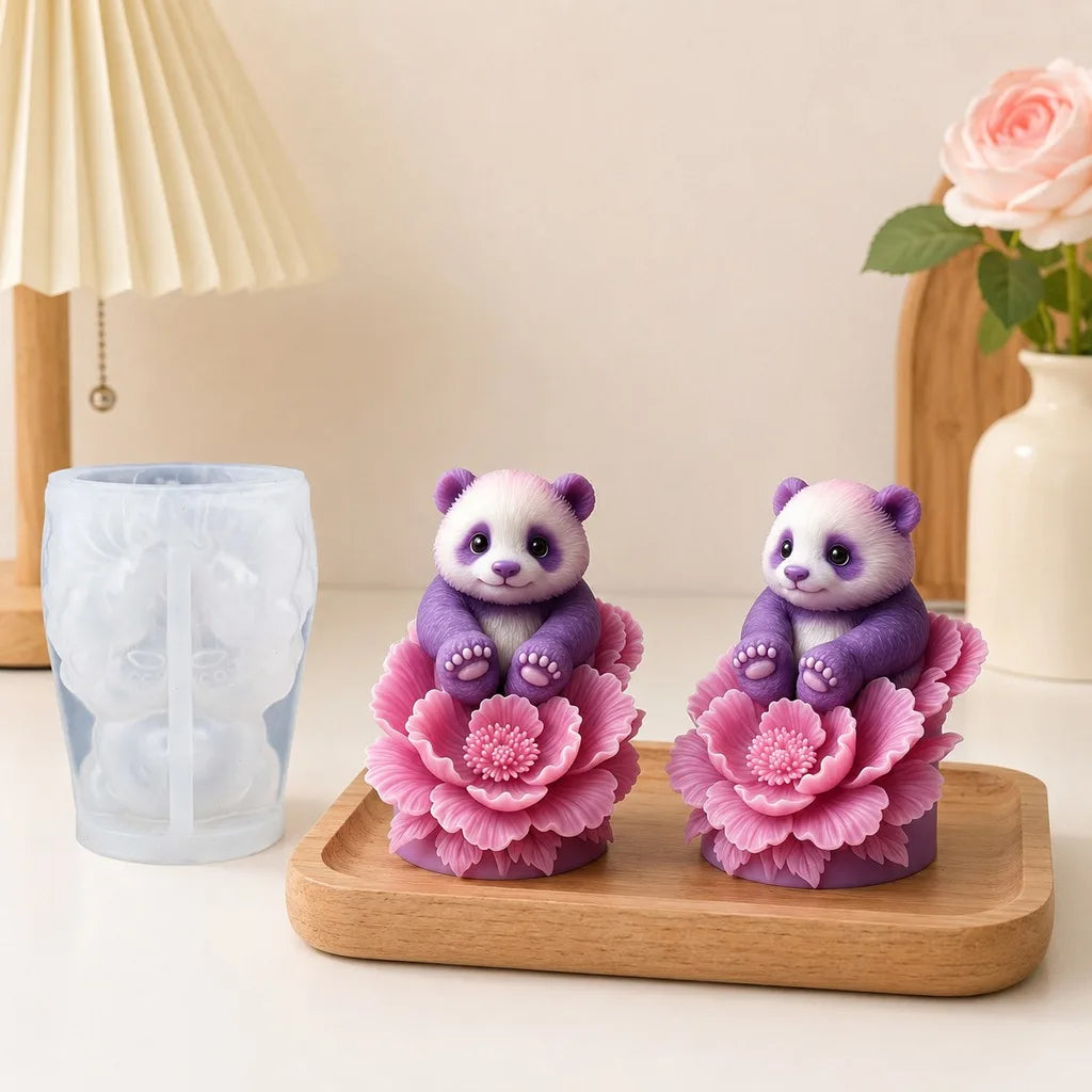 3D Panda Peony Silicone Candle Mold | Food-Grade DIY Craft