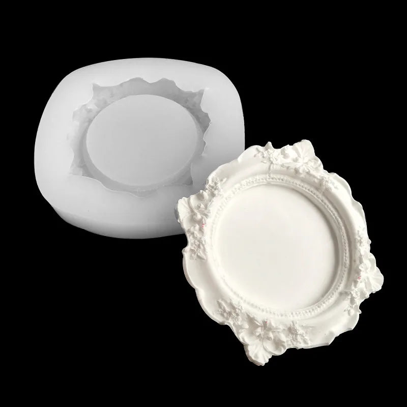 Baroque Style Tray Silicone Mold European Style Lace Relief Fruit Cake Pallet Cement Concrete Storage Dish Mould Resin Coaster Oasis Select