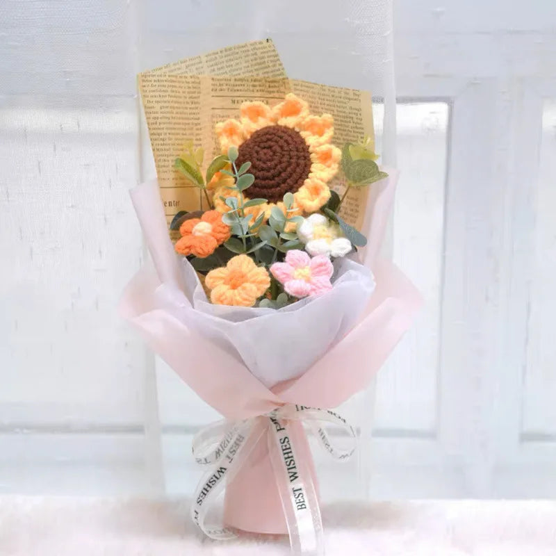 Artificial Flower Crochet Bouquet Handmade Anniversary Sunflower Daisy Bouquet Mothers Day Birthday Gift Eternal Flower Oasis Select A