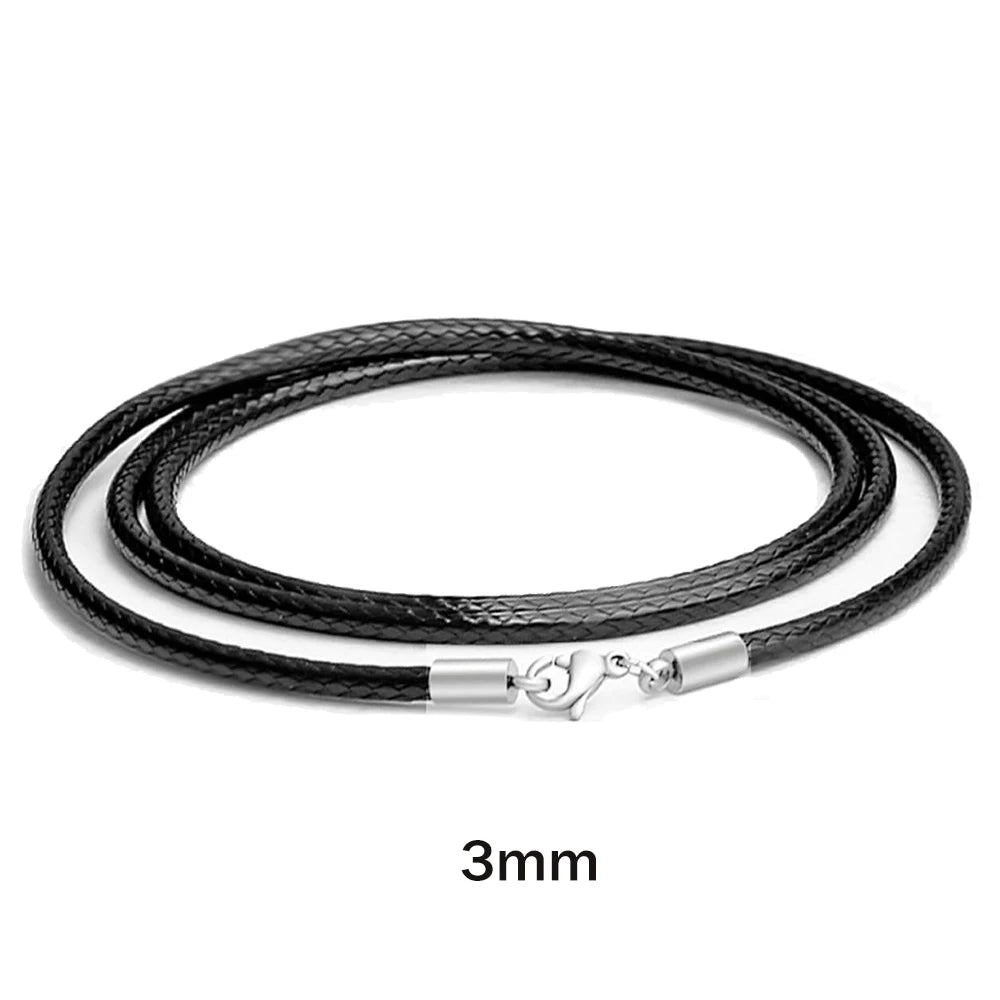 1/1.5/2/3mm Waterproof Braided Leather Chain Cord Rope Necklace with Stainless Steel Clasp for DIY Pendant Jewelry Making Men Oasis Select Black 3mm 40cm