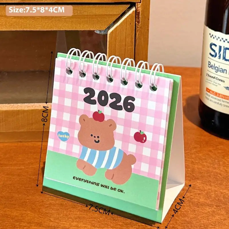 1Pcs Cartoon Portable Coil Monthly Calendar Planner 2026 Horse Year Mini Desk Calendar Office And Home Decor New Year's Present Oasis Select A3