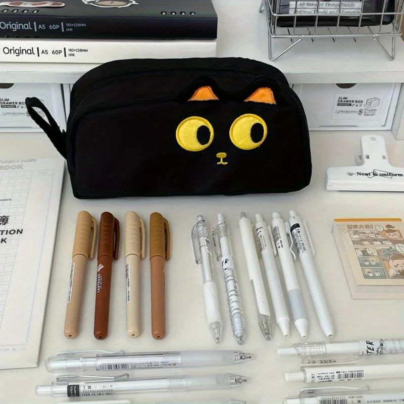 1pc Cute 3D Black Cat Pencil Bag,Large Capacity Polyester Pouch,Cute Paw Design for School Office,Gift for Cat Lover Pencil Case Oasis Select
