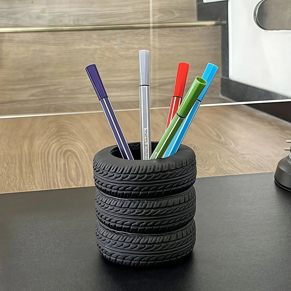 Tire Shaped Pen Holder – Unique Desk Organizer & Decor Novelty Pen Holder Oasis Select