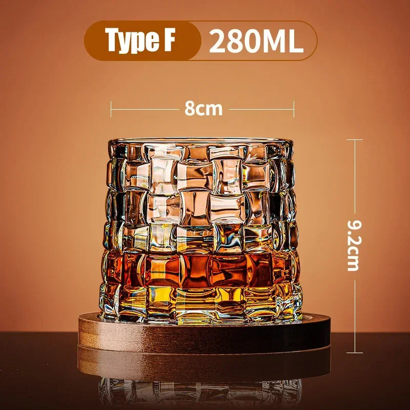 Tumbler Whiskey Glass with Base Crystal Whiskey Glasses Rotating Spinning Wine Brandy Glass Cup Drinkware for Bar Home Oasis Select Type F 280ml