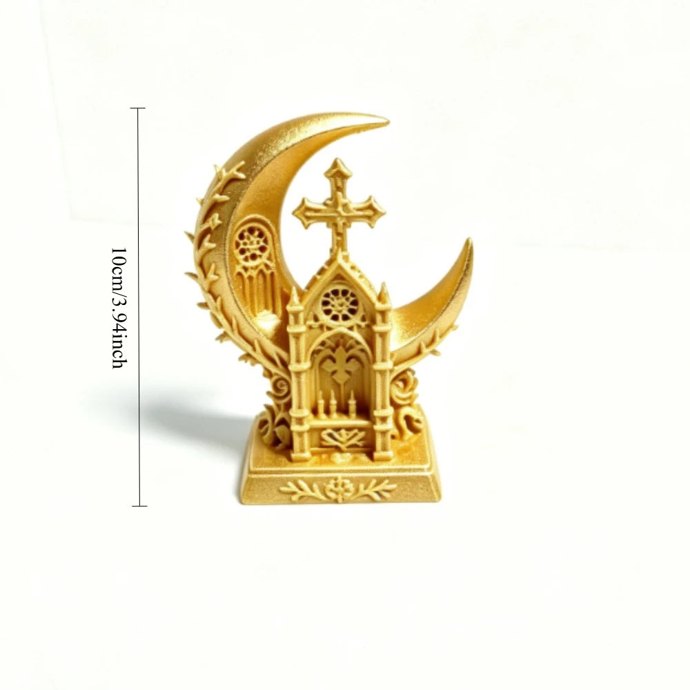 Gothic Moon Church Cross Statue 3D Printed Star Cathedral Art Sculpture Elegant Desktop Room Aesthetic Ornament Home Decor Gifts Oasis Select