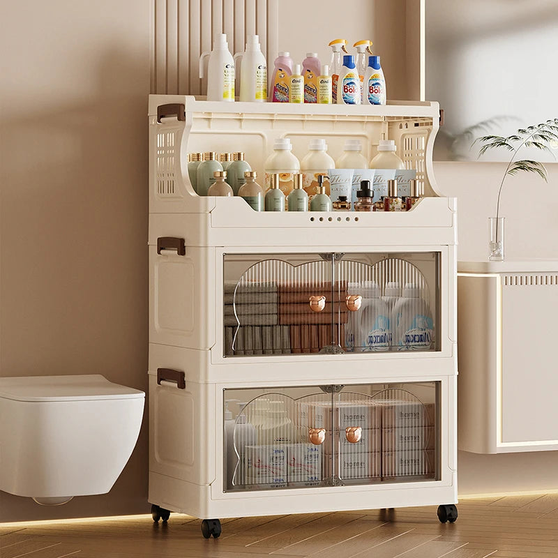Folding storage cabinet - multi-level storage rack for kitchen clutter - home living room snack and toy storage cabinet Oasis Select