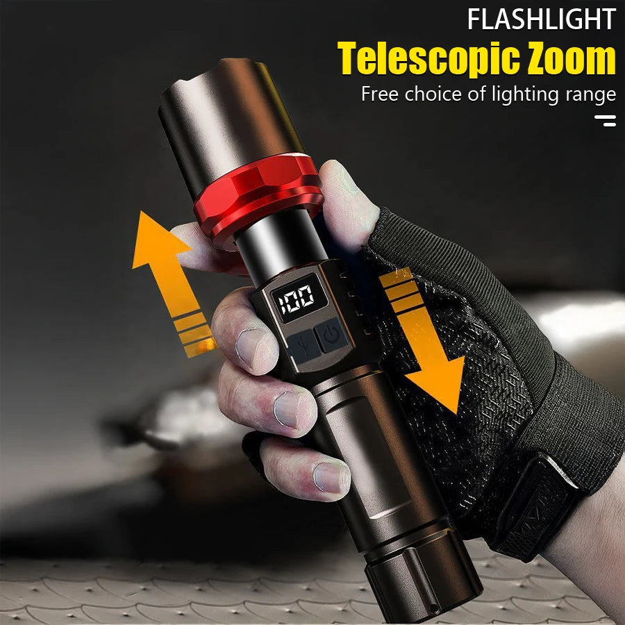 High Power LED Flashlight Powerful USB C Rechargeable Tactical Zoom Flashlight with 3 Gear Outdoor Camping Hiking Fishing Torch Oasis Select