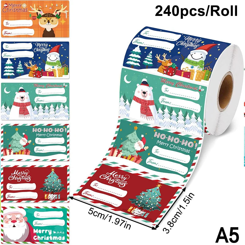 200-500pcs Christmas Stickers Christmas Tree Santa Hat Self-Adhesive Gift Tags PVC Gift Wrapping Seals Decals Party Decorations Oasis Select onesize A5
