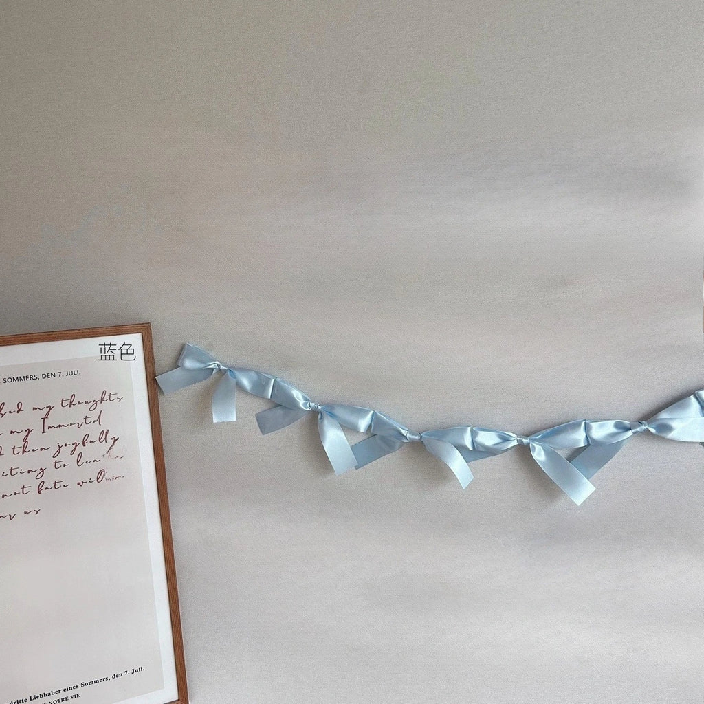 1.8M Pink White Blue Satin Bow Handmade Webbing Hanging Garlands for Birthday Wedding Party Girl Room Girly Heart Decorations Oasis Select Light blue