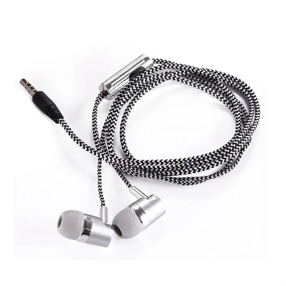 Universal In-ear Headset Braided Cord With Microphone 3.5mm Jack Bass Stereo Wired Control Sports Earphone For Smart Phone Oasis Select Silver