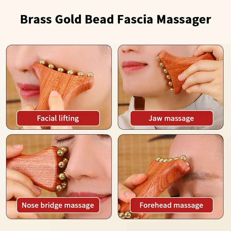 Brass Gold Bead Facial Fascia Lifting Tool Cheek Beauty Massage Gua Sha Lymphatic Drainage Massager Trigger Point Relaxation Oasis Select
