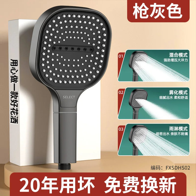 New 13CM Large Panel 3 Modes Adjustable Home Shower Head High Pressure Massage ShowerHead Filter Element Bathroom Accessories Oasis Select Grey Shower
