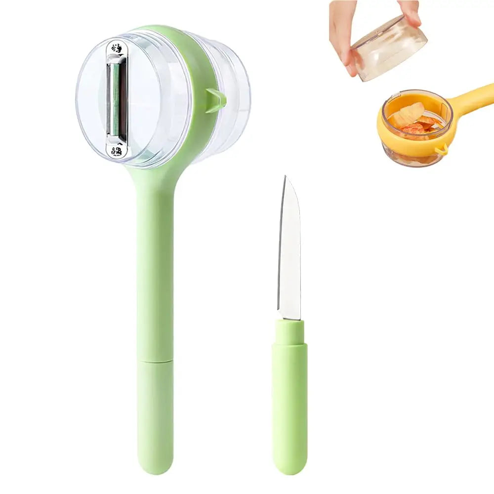 3 In 1 Peeler Easy To Clean Peeler With Container Stainless Steel Peeler Double-Sided For Household Cooking Food Preparation Oasis Select Green