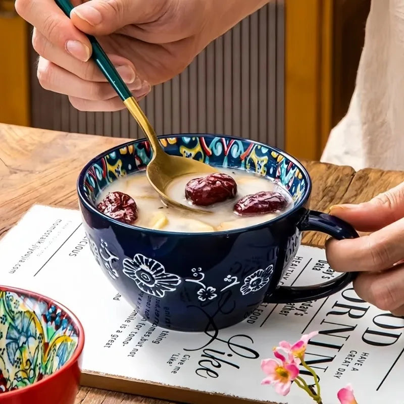 1pcs Vintage Bohemian Ceramic Mug Multi-purpose Daily Drinking Vessel Nice Present for Friends Family Work Partners Oasis Select