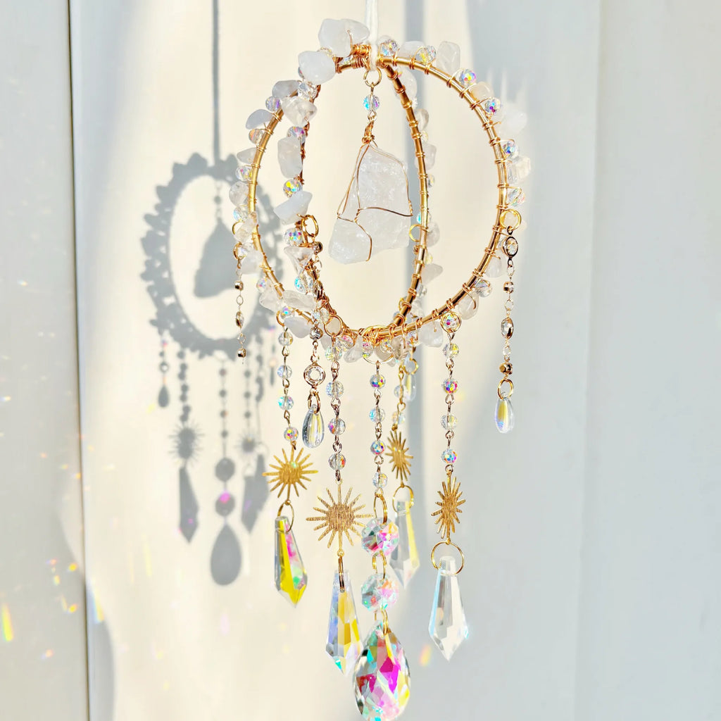 Natural Gravel Sun Catcher Raw Stone Winding Spherical Crafts Rainbow Hanging Gift Powder Crystal Wind Chimes Oasis Select A