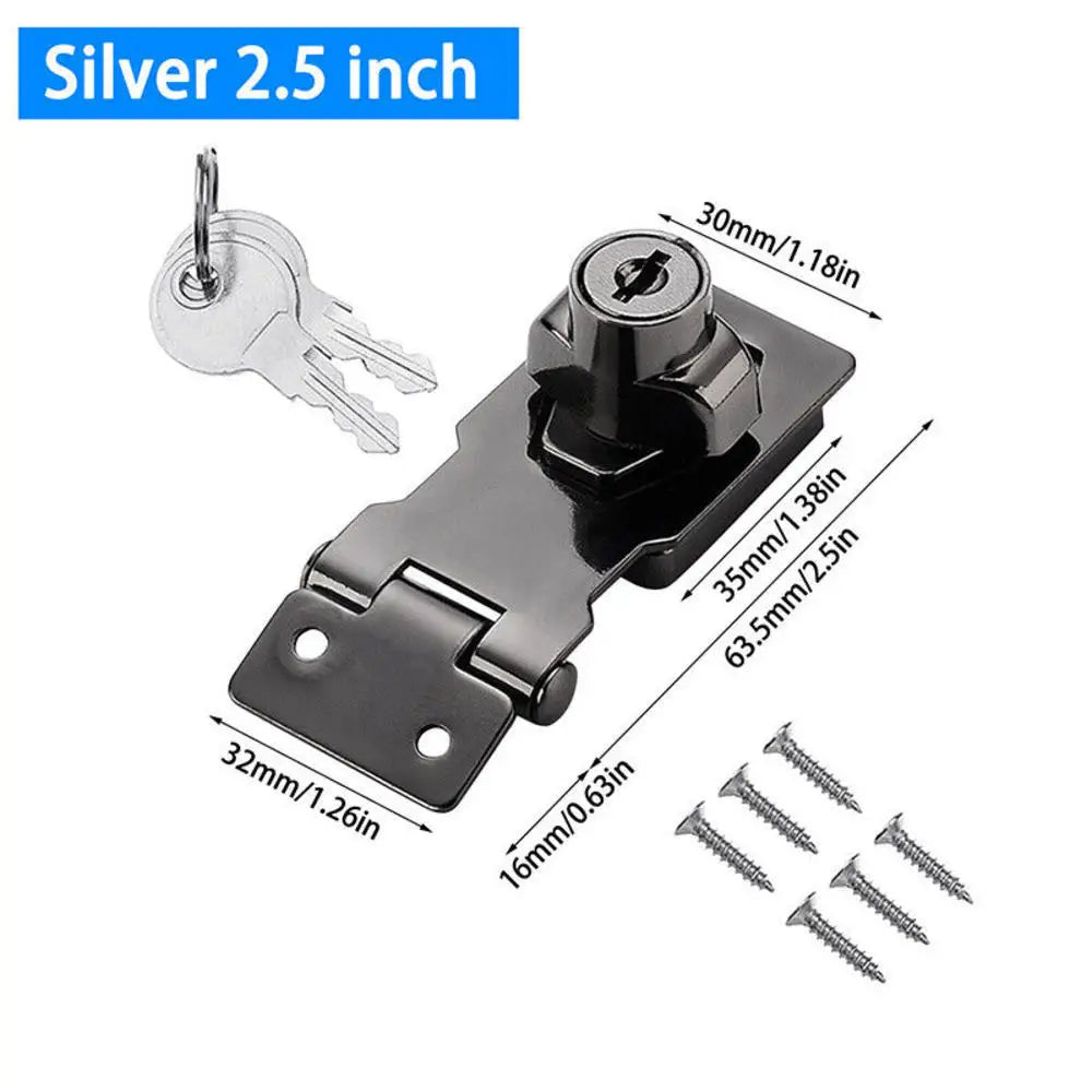 2.5/3/4inch Heavy Duty Locking Hasp with Keys Padlock Cupboard Drawer Wooden Box Lock Self Locking Security Staple Hardware Oasis Select Black-2.5inch
