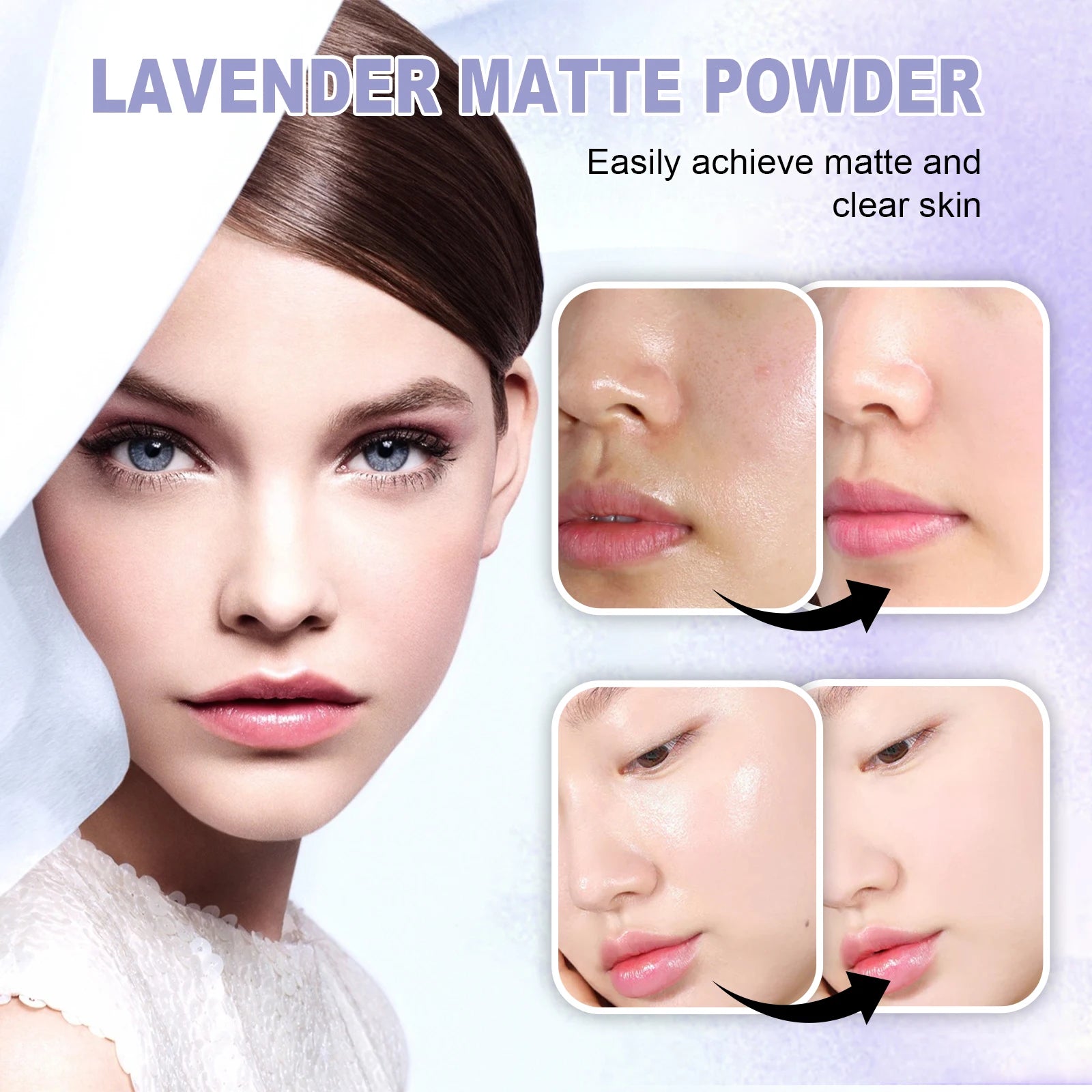 Lavender Matte Powder Oil Control Setting Powder Waterproof Smoothing Makeup Foundation Powder with Puff Loose Setting Powder Oasis Select
