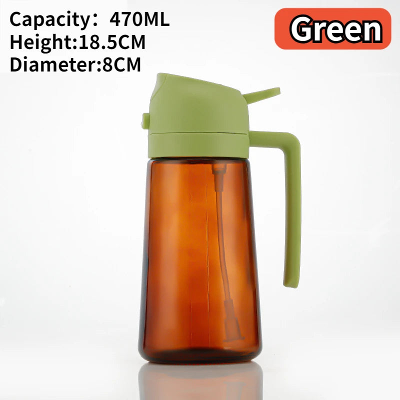 2-in-1 16oz 470ml Brown Glass Oil Sprayer Leakproof Eco-Friendly Olive OilDispenser Perfect for Cooking BBQ Grill Air Fryer Oasis Select Green