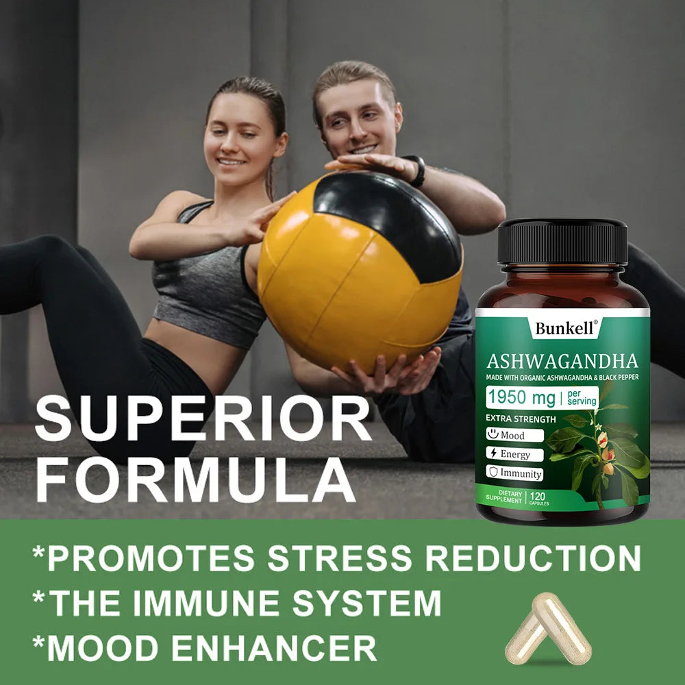 Organic Ashwagandha 1950mg Capsules with Black Pepper | Stress Relief Herbal Supplement Oasis Select