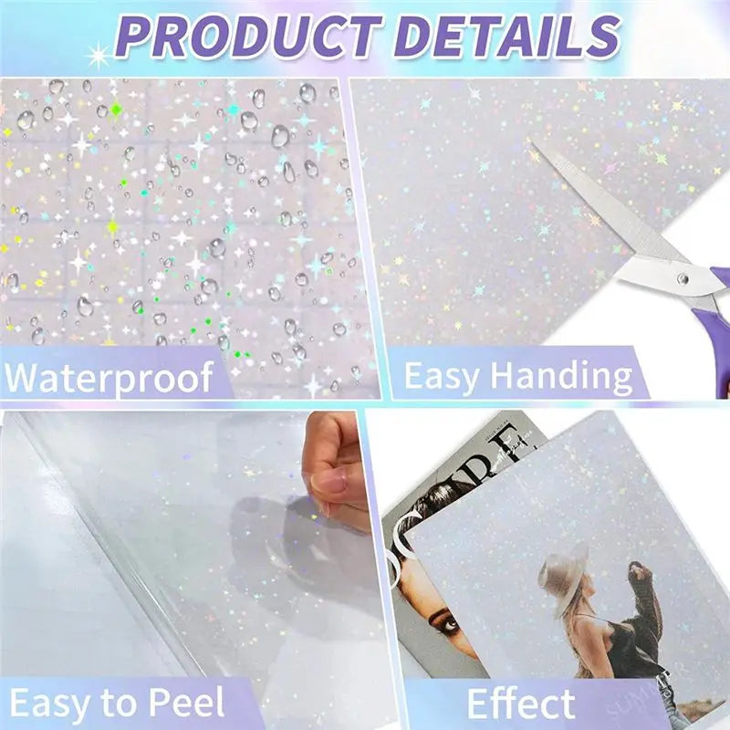 LIKE WISH 36 Sheets Holographic Sticker Paper,Holographic Laminate Sheets,Clear Vinyl Sticker Sheets,11.7 X 8.3 Inches(Star) Oasis Select