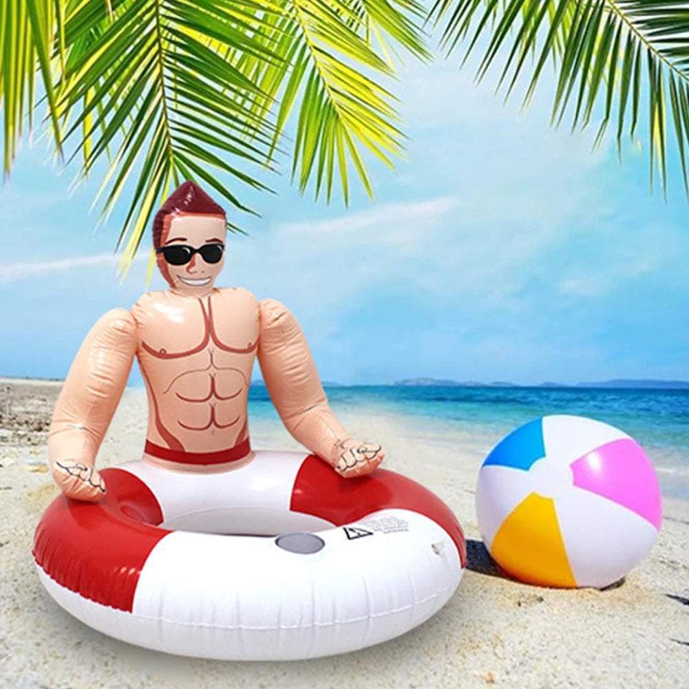 Muscle Men Inflatable Swim Ring Leakproof Blow Up Swim Tube with Cup Holder Swimming Rings Floaties for Kids Youth Adults Oasis Select
