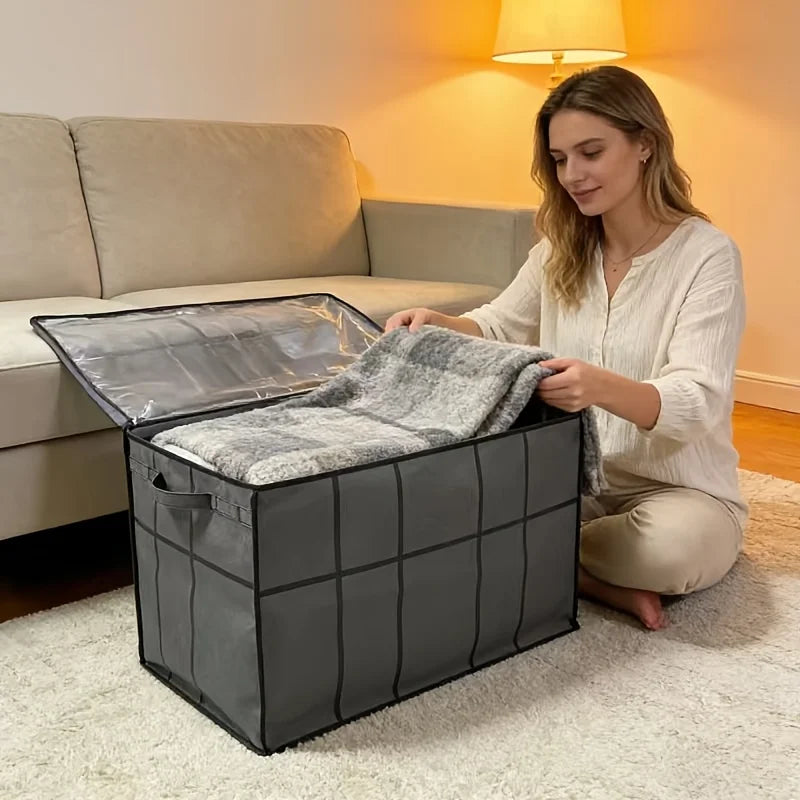 1pc Large Capacity Storage Bag with Zipper - Heavy-Duty Gray Moving Box Suitable for Clothes, Bedding,Luggage & Travel Organizer Oasis Select