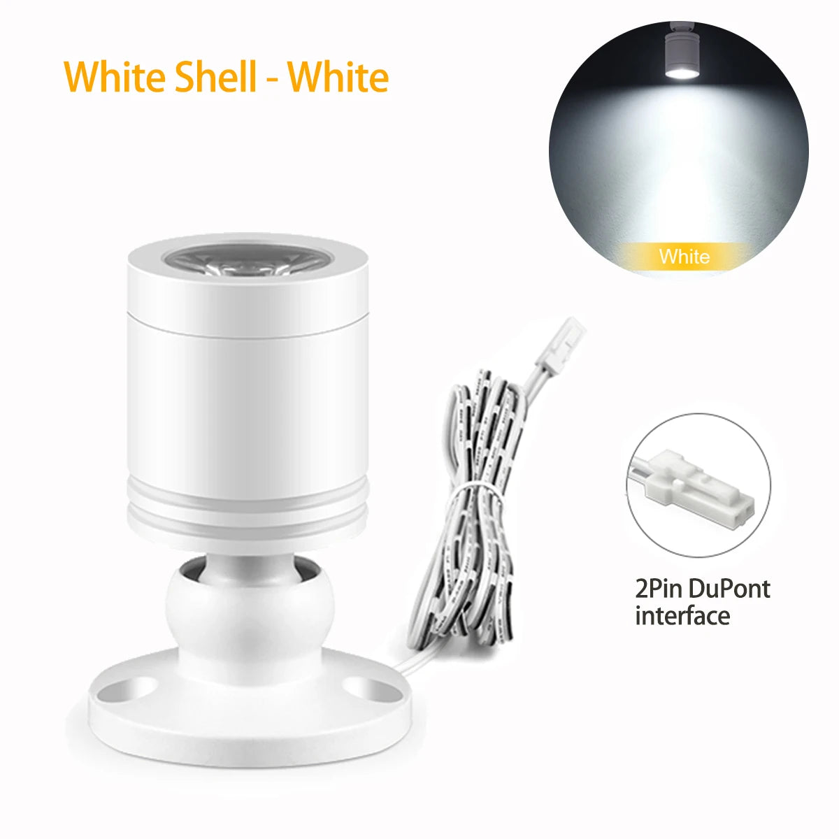 DC12V 3W LED Spotlight 2Pin DuPont Interface, Cabinet Surface Mount Mini Spot Light,for Living room Hotel Mall Ambinet Decor Oasis Select White Shell-White