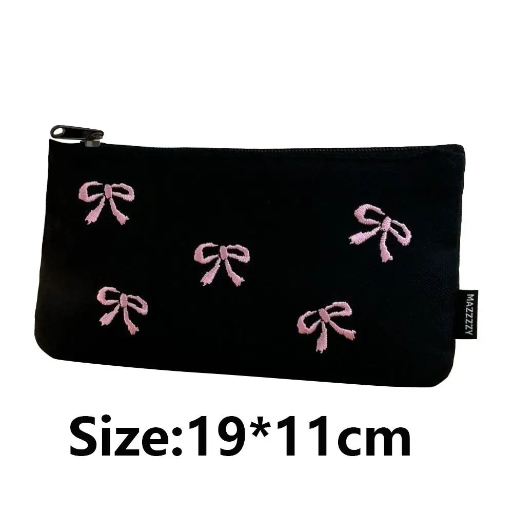 Funny Canvas Cute Embroidered Bag Bowknot Square Shape Stationery Bag Lovely Print Storage Bag Oasis Select