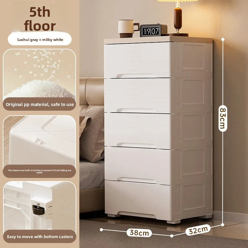 Baby clothes storage cabinet Household double door children's wardrobe Plastic baby toys clothing drawer storage cabinet Oasis Select White 5 layer