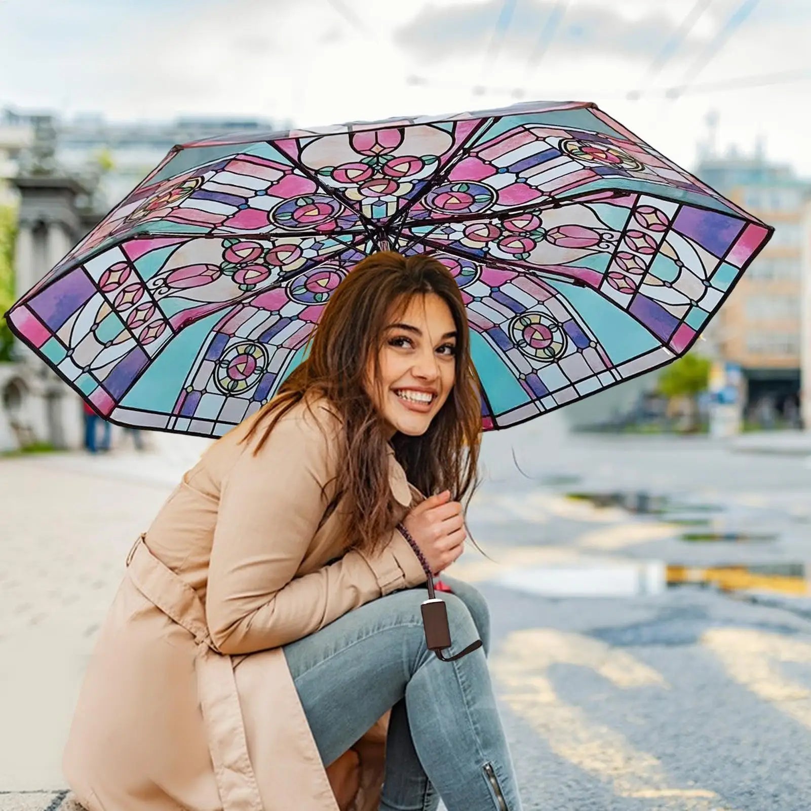Transparent Vintage Parasol Umbrella Hand-Painted Foldable Parasol Umbrella Stylish Design Folding Umbrella for Colleagues Oasis Select