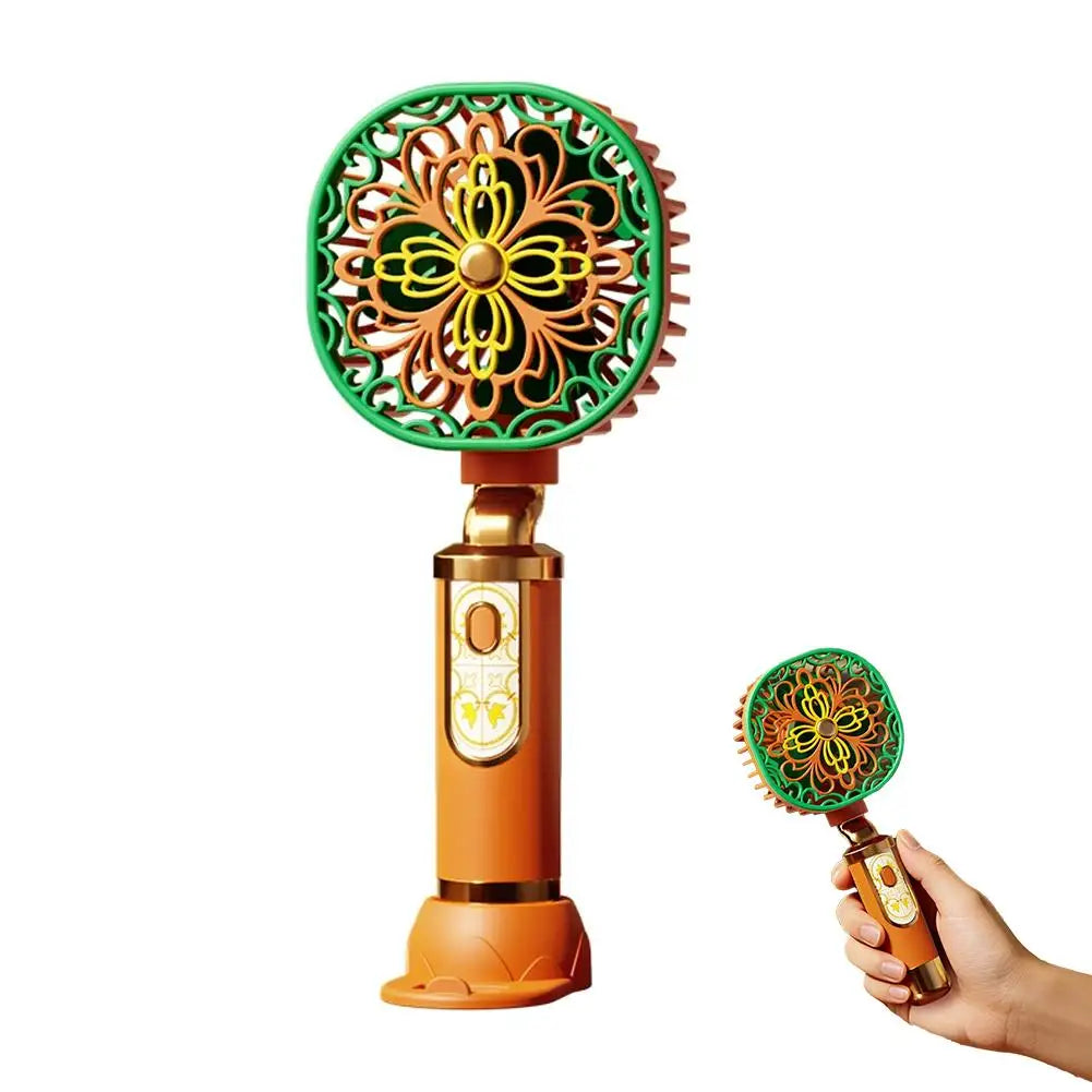 Vintage Handheld Fan Portable USB Rechargeable Mini Fan 3-Speed Desktop Fan with Phone Stand Cooling Summer Gadget Oasis Select Orange