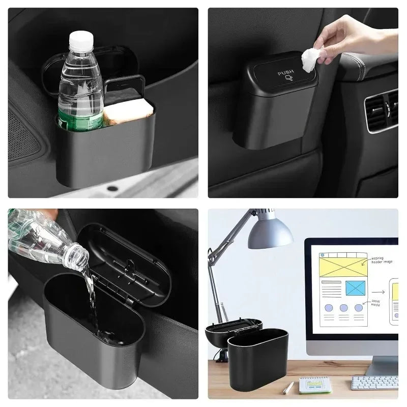 Car Trash Can with Lid Hanging Dustbin Garbage Box Car Interior Storage Case Trash Door Seat Clip Stand Holder Car Accessories Oasis Select