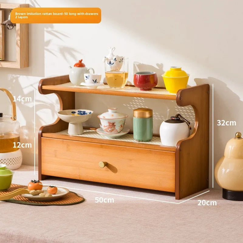 Desktop water cup shelf, shelf, modern simple new Chinese Bogu rack, with tea extraction set, teapot storage and placement rack Oasis Select Brown 2-50 ST