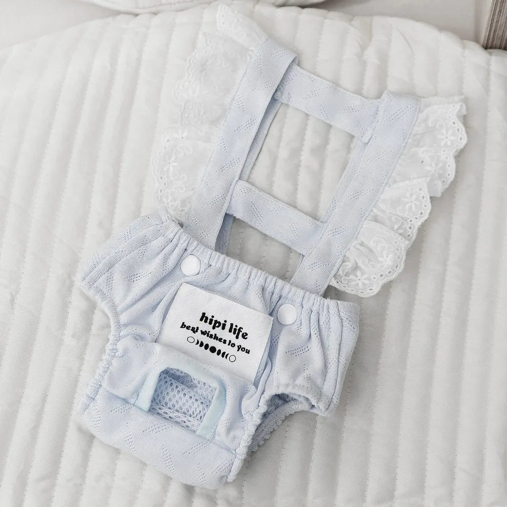 Female Dog Physiological Pants | Breathable Cotton Suspender Shorts Dog Physiological Pants Oasis Select Blue XL