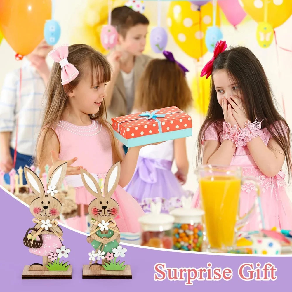 2PCS 2026 Wooden Easter Rabbit Ornaments Craft Painting Bunny Spring Festival Table Ornament Happy Easter Party Home Decor Oasis Select
