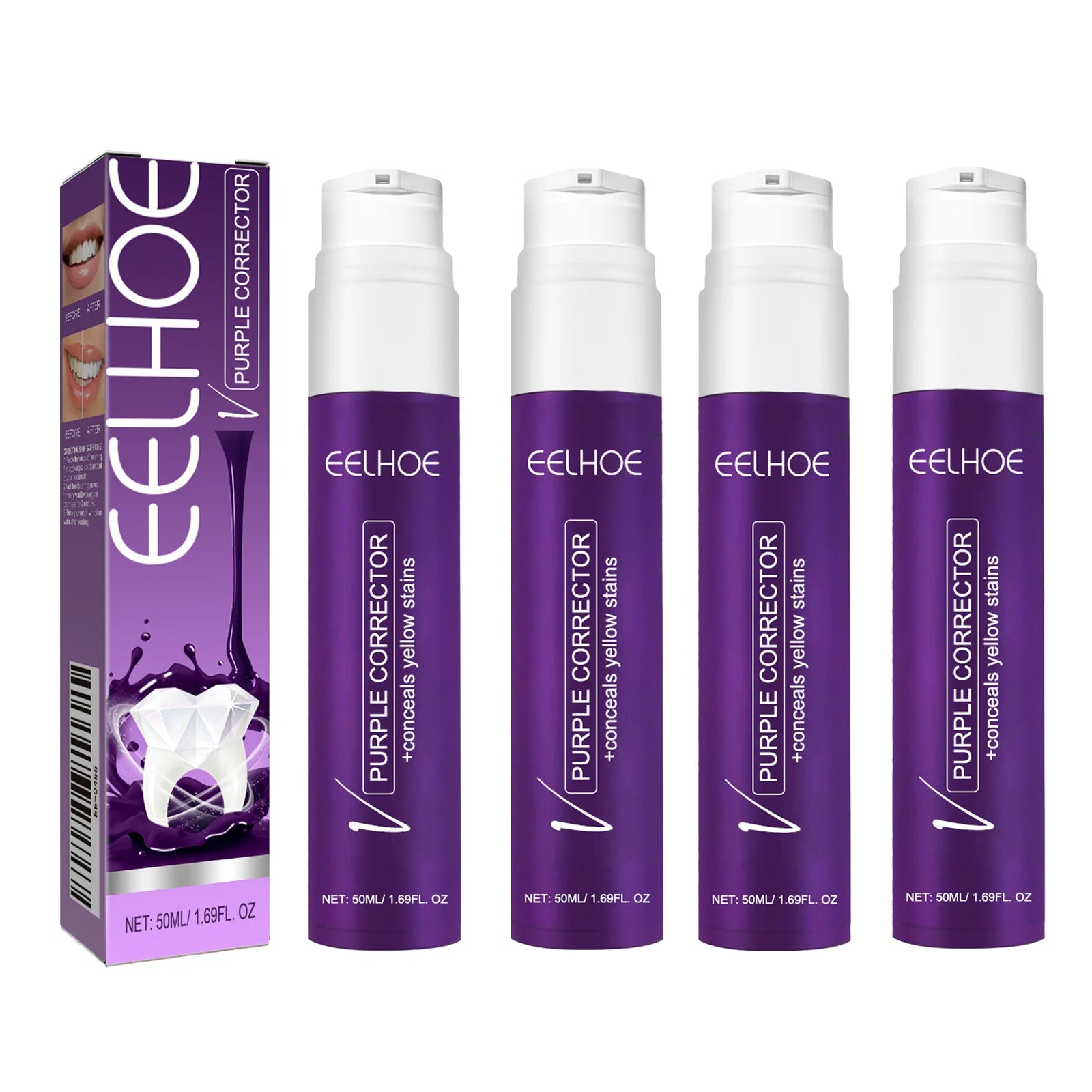 v34 Purple Toothpaste Teeth Whitening & Stain Removal Prevents Yellowing Brightens for Radiant Smiles Breath Oral Oasis Select 4pcs