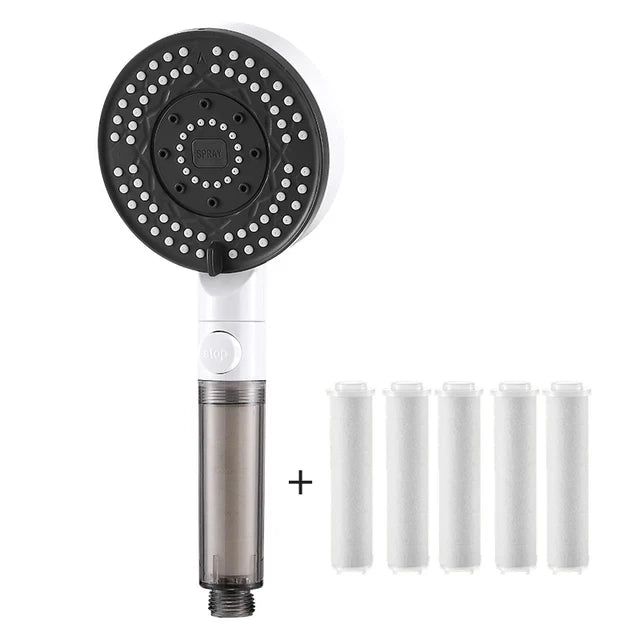 6 Modes Filter Shower Head Anti Limestone High Pressure Rain Showerhead Water Stop Hose Support Faucet Bathroom Accessories Sets Oasis Select Shower and 5 filters