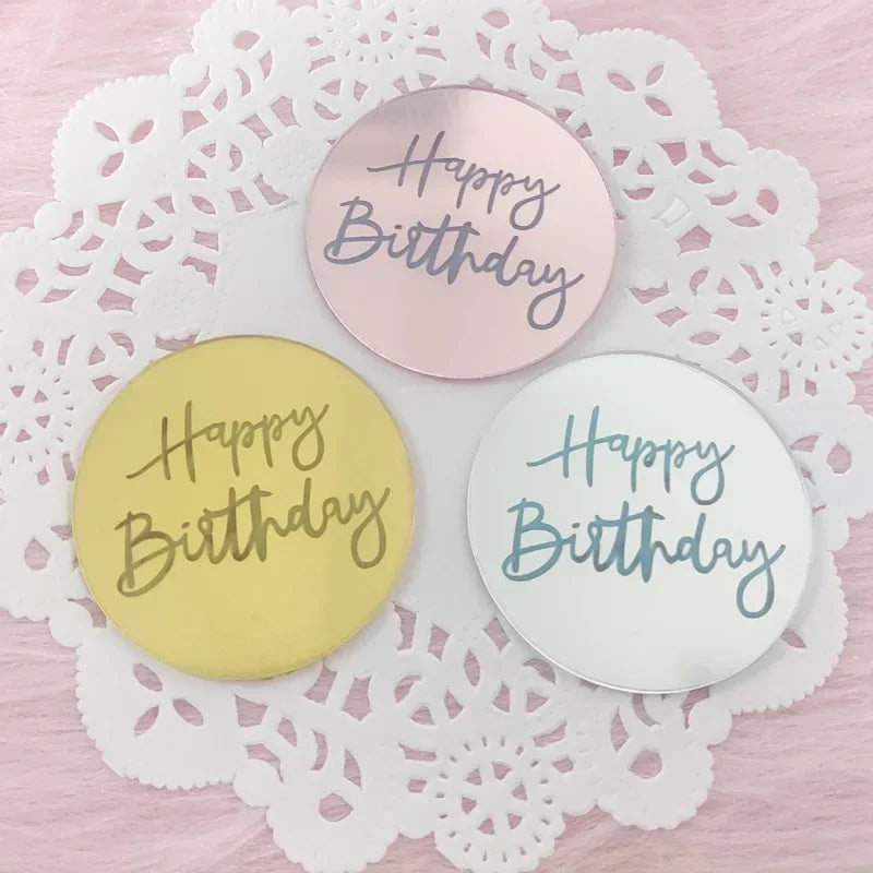 10pcs Happy Birthday Cupcake Toppers Gold Acrylic Circle Dessert Cake DIY Decorations Insert Card Kids Birthday Party Decoration Oasis Select