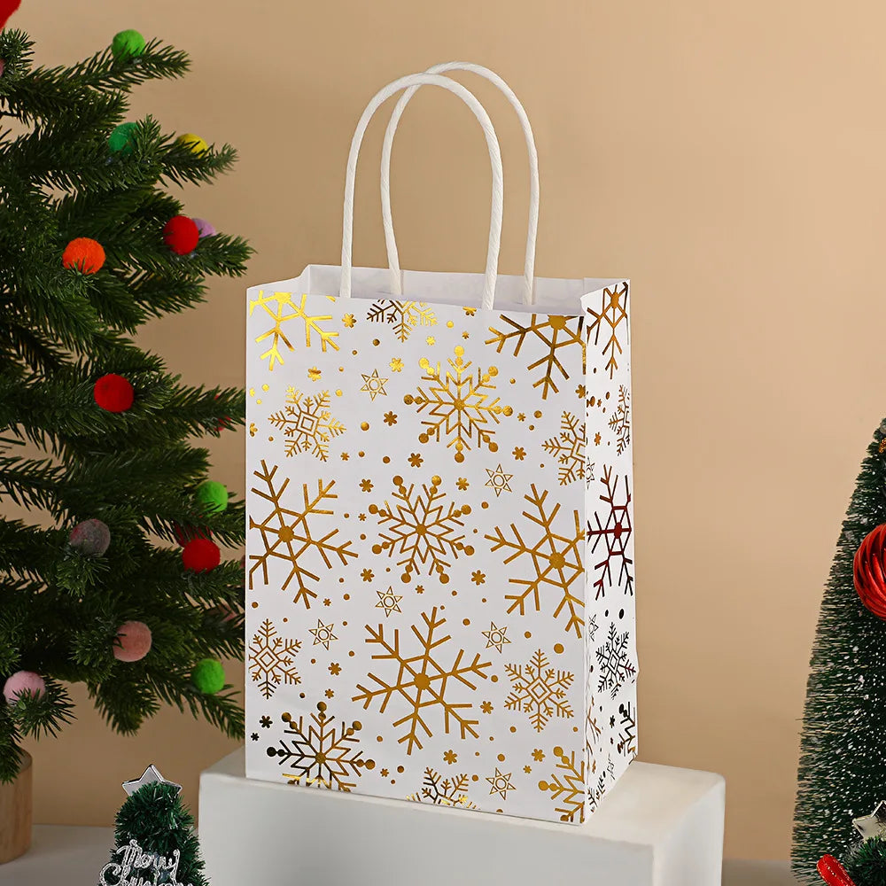 Christmas White Kraft Gift Bag – Snowflake & Reindeer Pattern