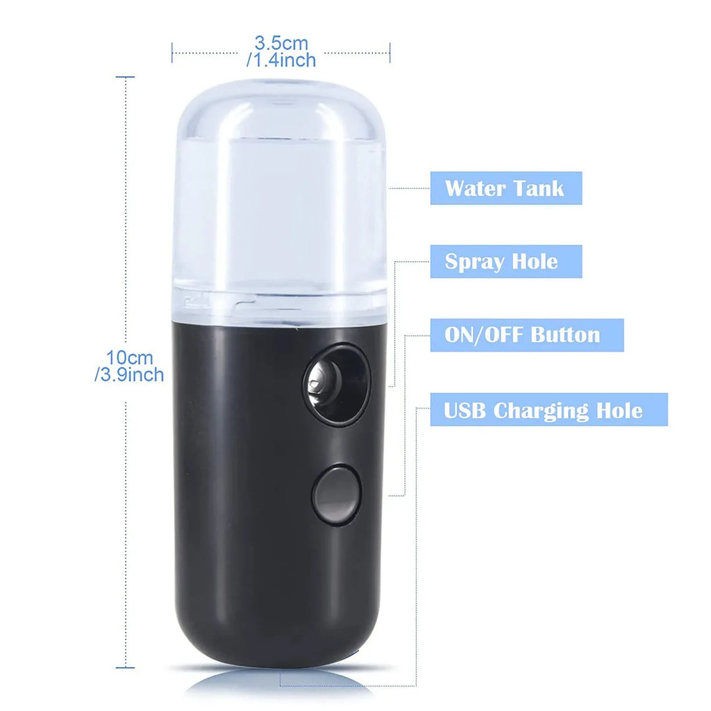 30ml Mini Humidifier Portable Rechargeable Small Facial Steamer Wireless Nano Personal Face Hydrat Sprayer Cool Mist Maker Oasis Select Black